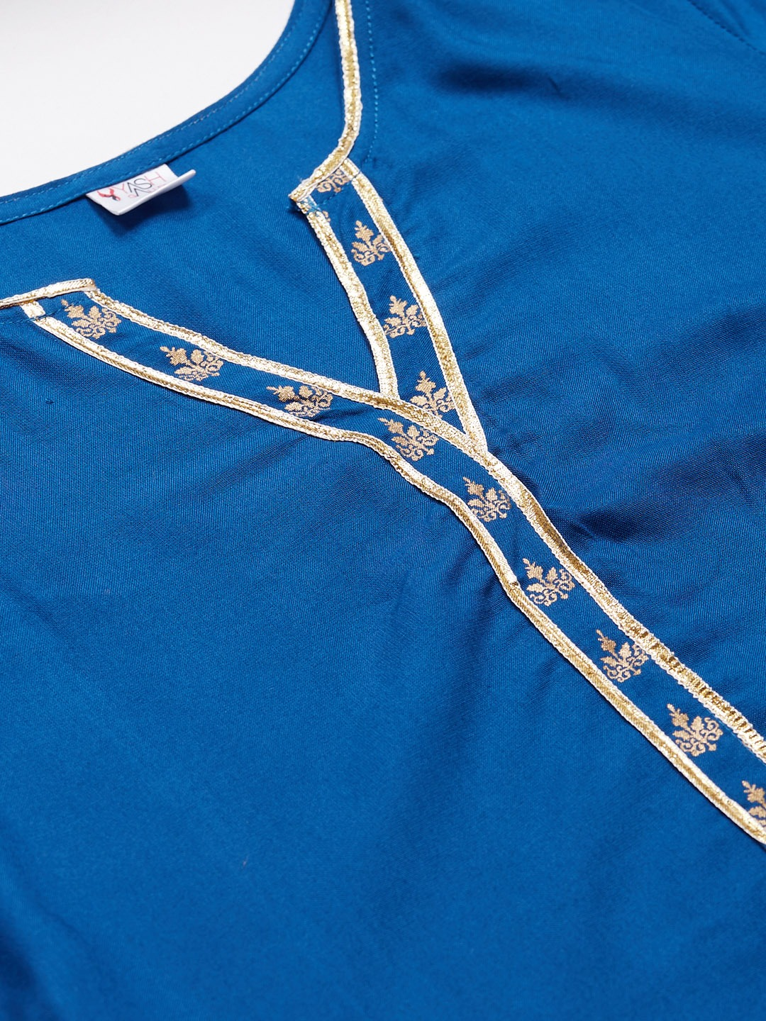 Rayon Gold Printed Straight Kurta & Sharara Set (Blue)