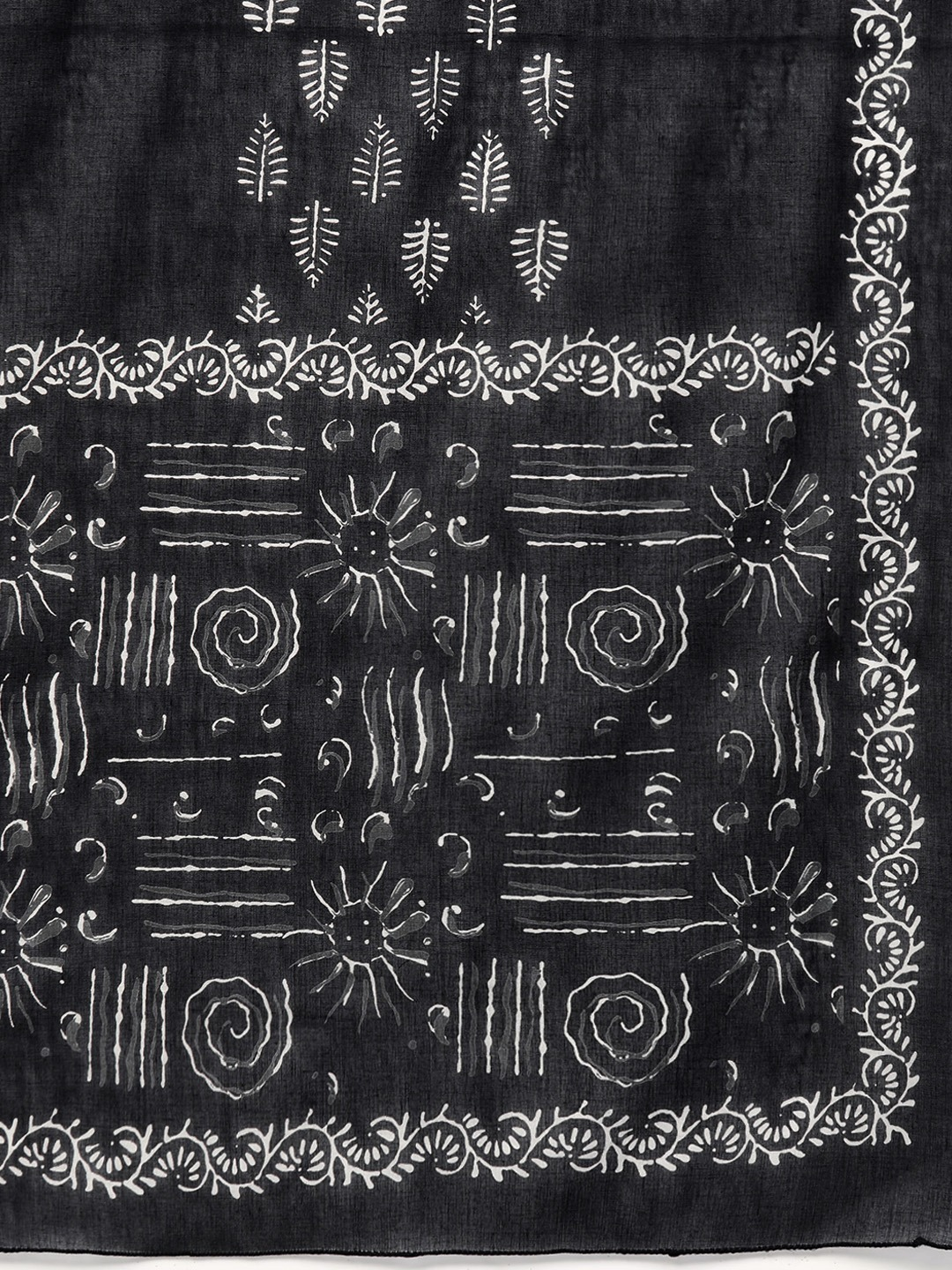 Cotton Floral Printed Straight Kurta with Palazzo & Dupatta Set (White & Balck)